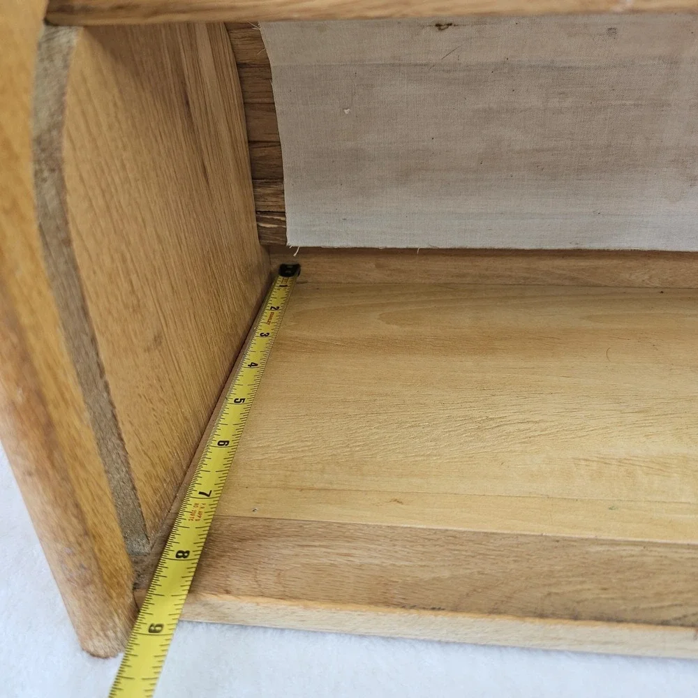 Vintage Natural Oak Roll Top Tambour Door Bread Box 16